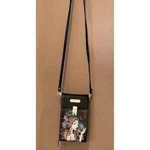 Nicole Lee Crossbody Bag Black Faux Leather Graphic Follow Your Dreams 7x4 NEW